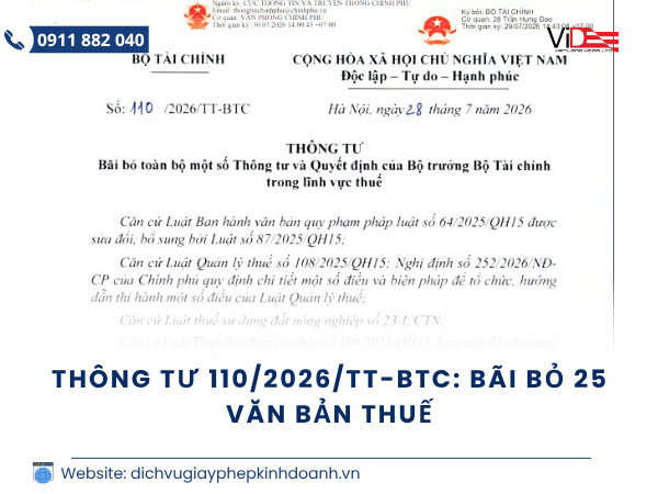 Thông tư 110/2026/TT-BTC: Bãi bỏ 25 văn bản thuế từ 12/9/2026