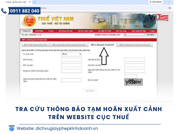 tra cứu thông báo tạm hoãn xuất cảnh